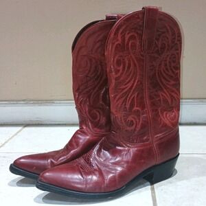 Vintage Code West Red Leather Cowgirl Boots Size 10 1/2 M Made in USA